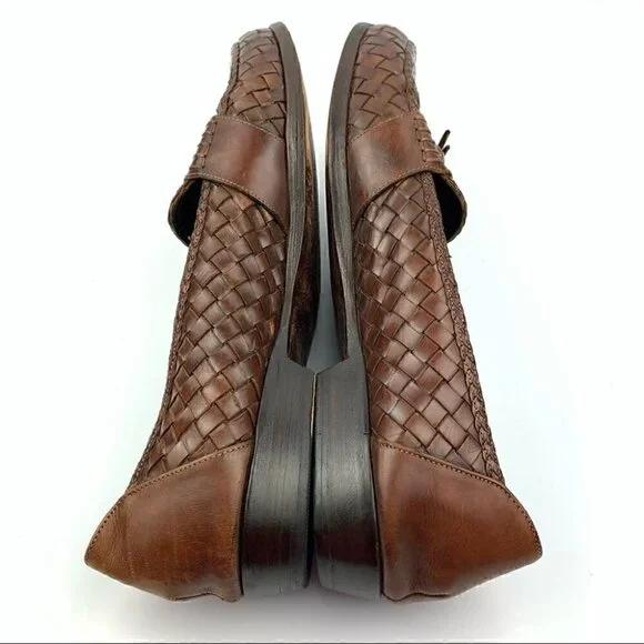 Bragano mens loafers 9.5 brown Italian leather Bragano Shoes Mens Size 9.5 Brown Woven Leather Tassel  main image 4